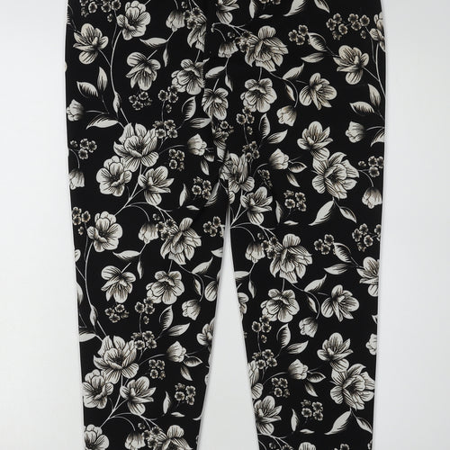 Dorothy Perkins Women's Black Floral Cropped Trousers Size 8