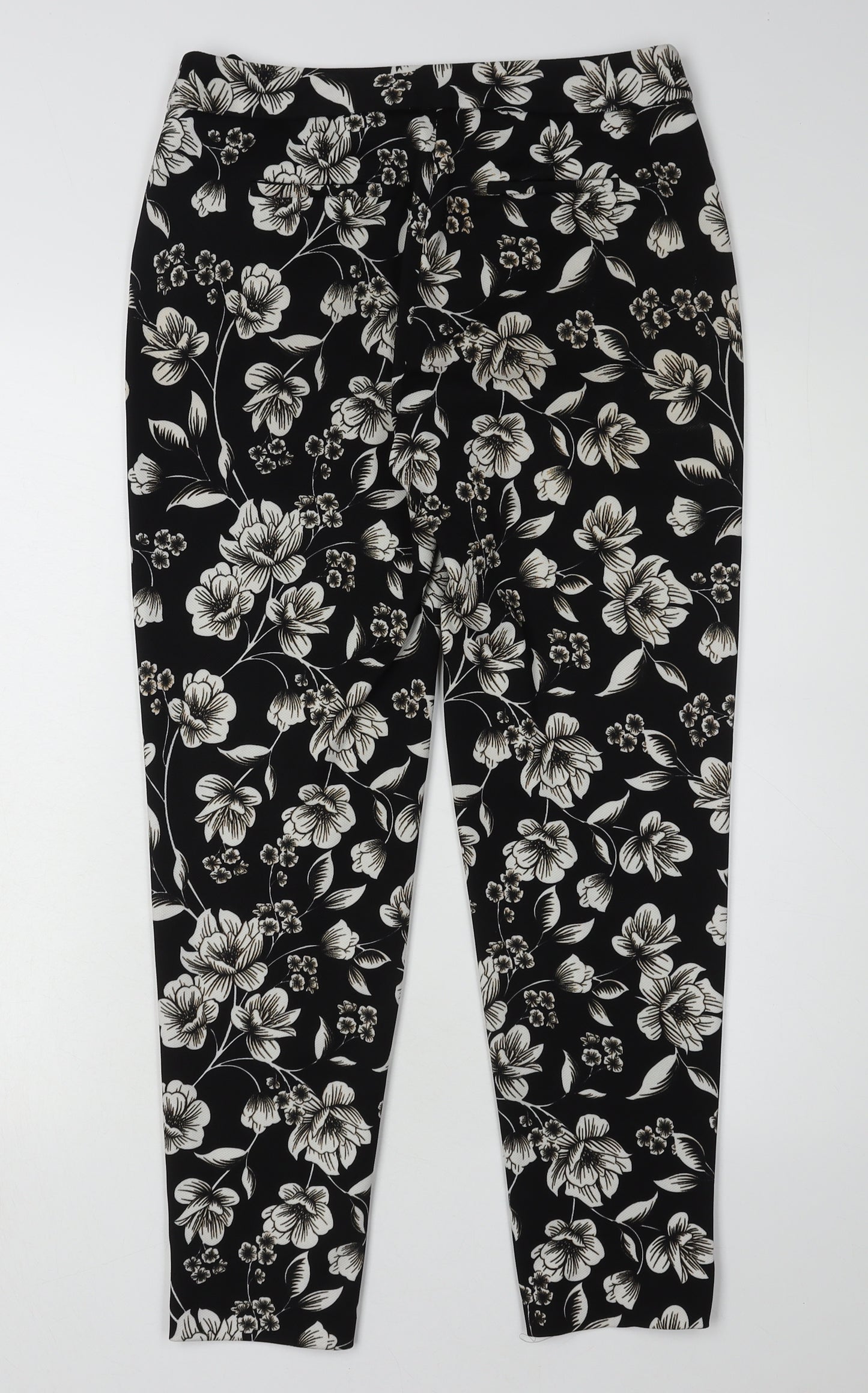 Dorothy Perkins Women's Black Floral Cropped Trousers Size 8