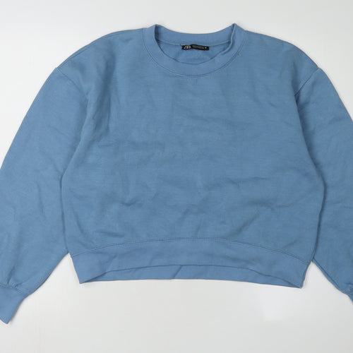 Zara Women's Blue Pullover Sweatshirt, Medium, Cotton