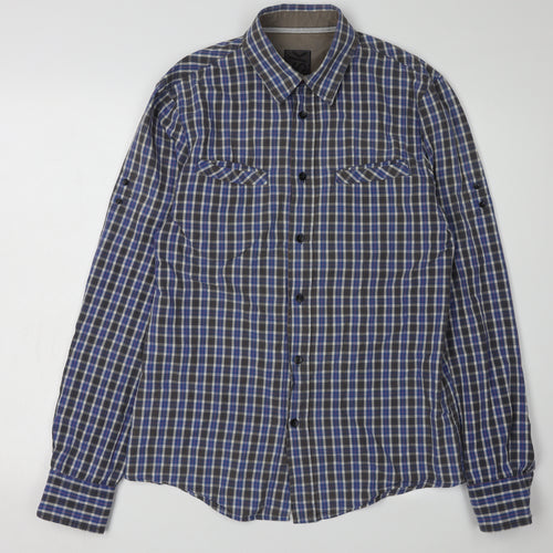 Bershka Men's Blue Check Long Sleeve Shirt M