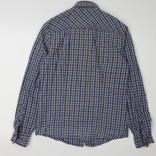 Bershka Men's Blue Check Long Sleeve Shirt M