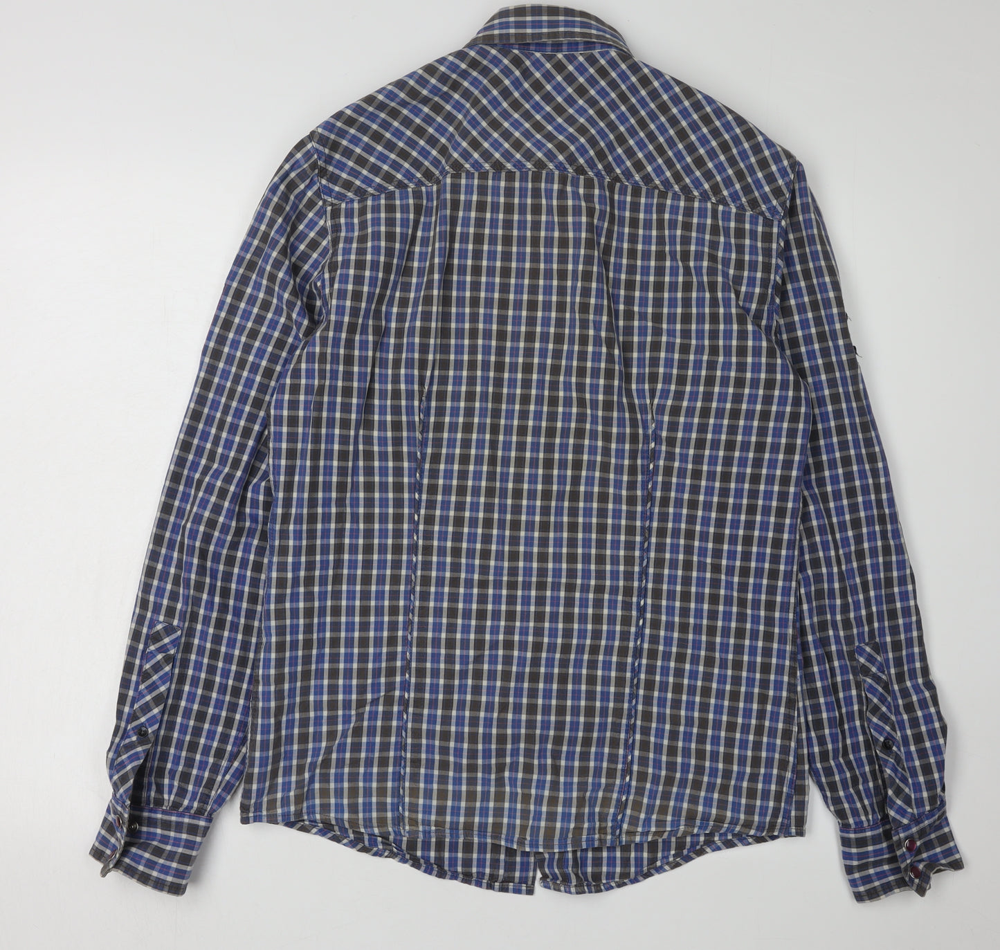 Bershka Men's Blue Check Long Sleeve Shirt M