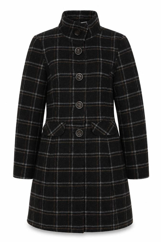 Front view of Clockhouse Women's Wool Check Pea Coat, size 12