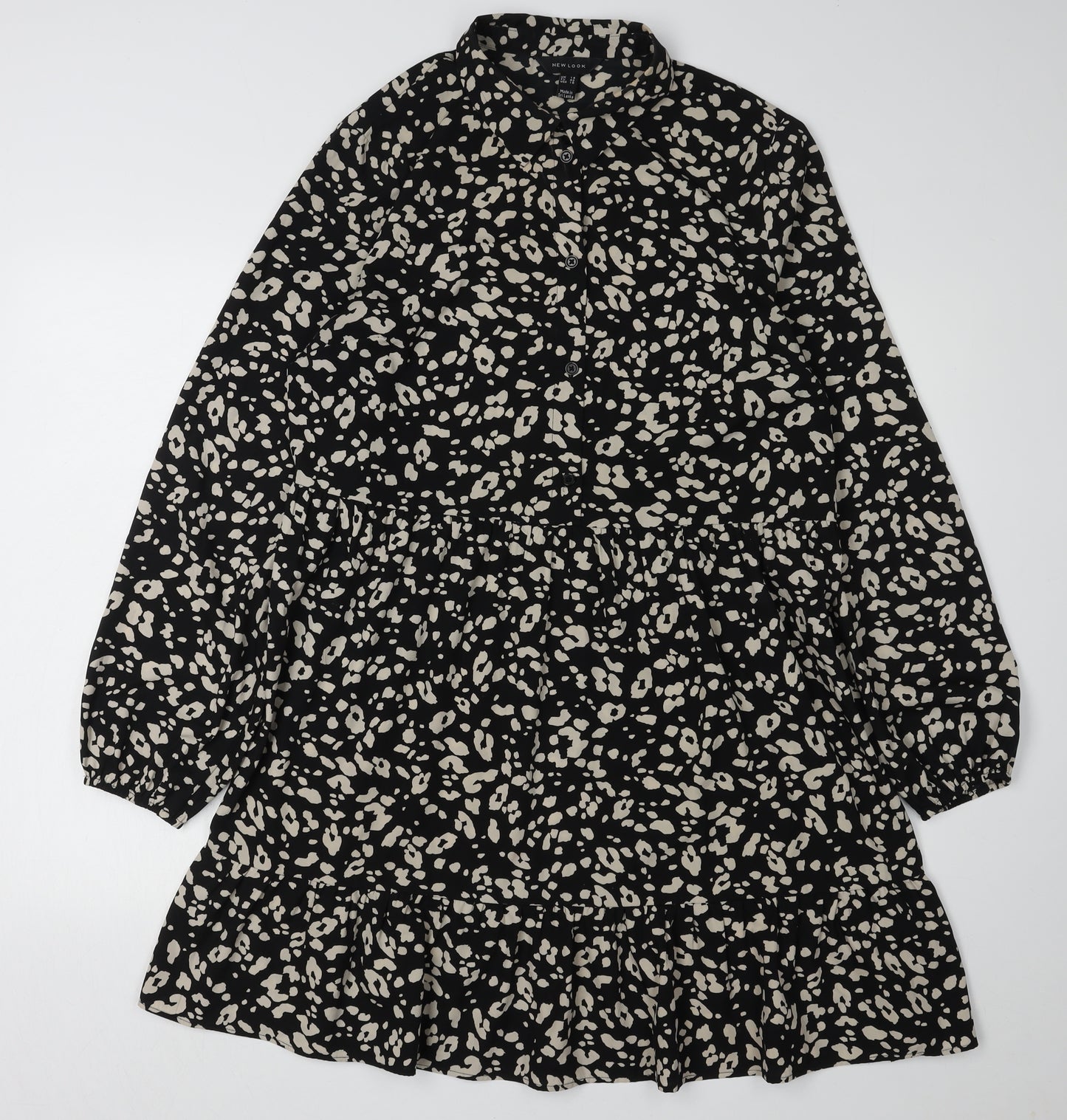 New Look Women's Black Animal Print Shirt Dress Size 14
