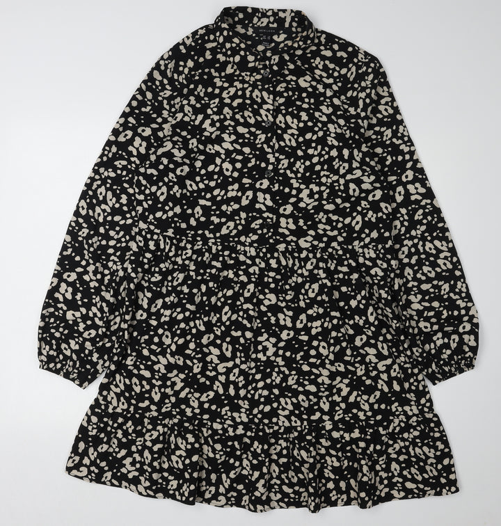New Look Women's Black Animal Print Shirt Dress Size 14