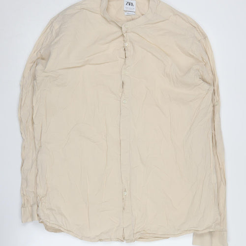 Zara Men's Beige Collared Long Sleeve Shirt XL