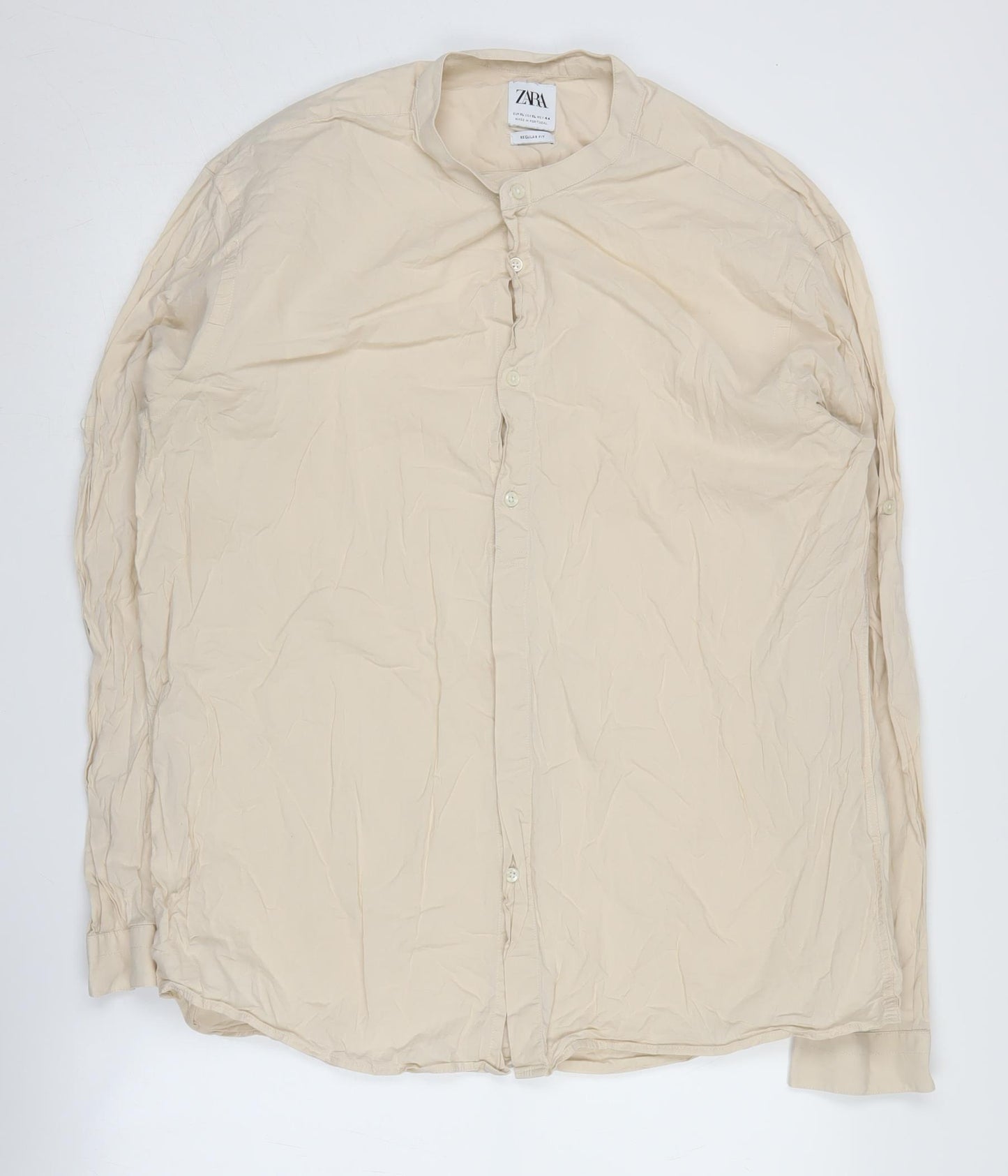 Zara Men's Beige Collared Long Sleeve Shirt XL