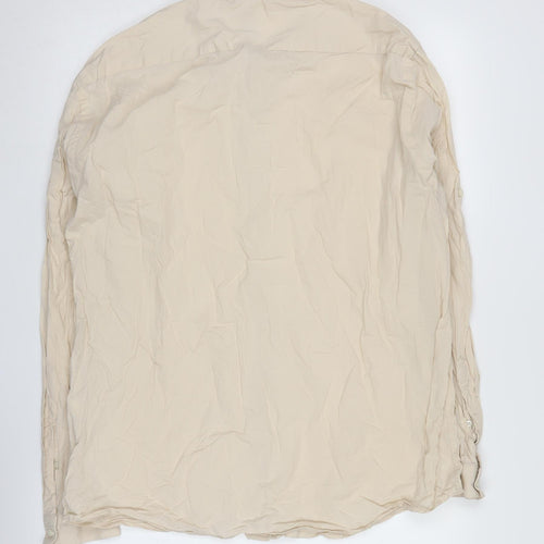 Zara Men's Beige Collared Long Sleeve Shirt XL