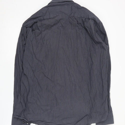 Marks and Spencer Men's Striped Shirt, Grey - Size 42