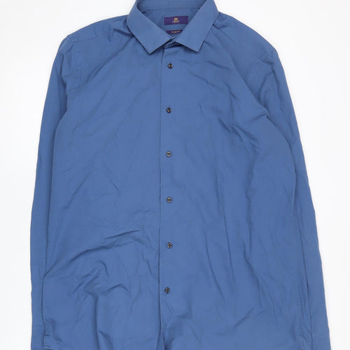 Next Men's Blue Slim Fit Long Sleeve Shirt, Size 17.5