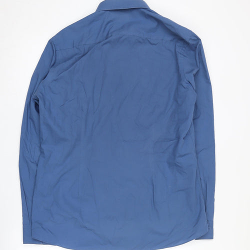 Next Men's Blue Slim Fit Long Sleeve Shirt, Size 17.5