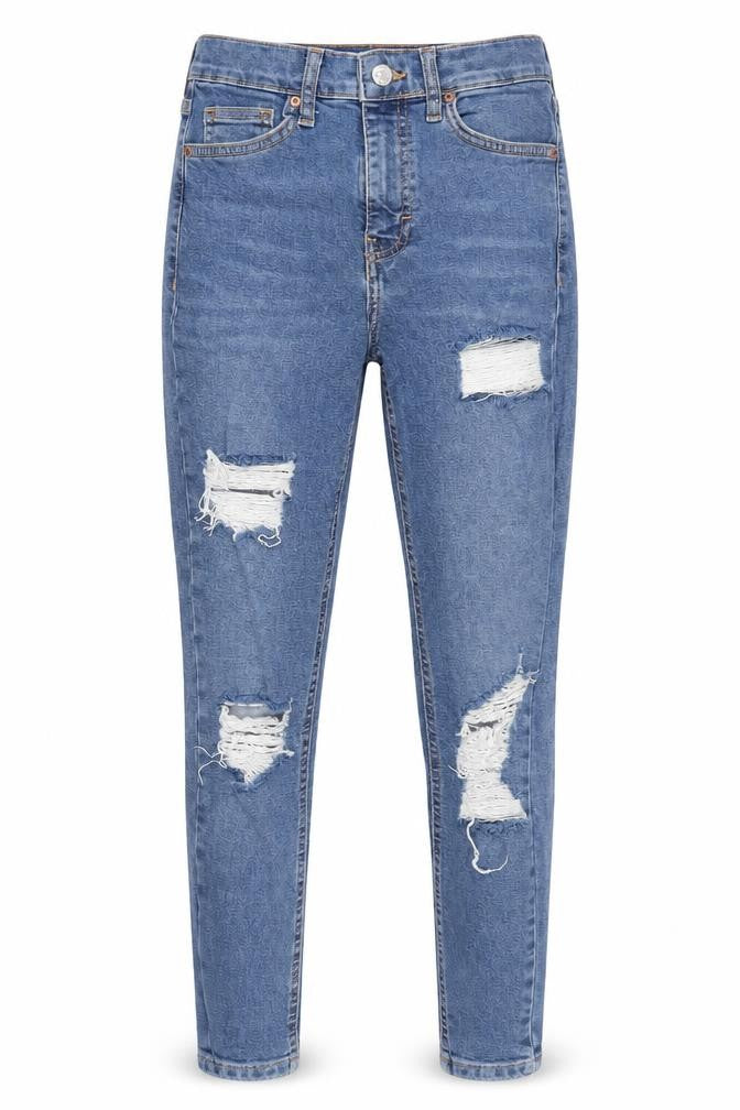 Front view of Topshop Women's Blue Distressed Skinny Jeans -, size 9