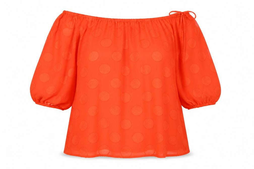 Front view of Marks & Spencer Women's Orange Polka Dot Blouse, size 14