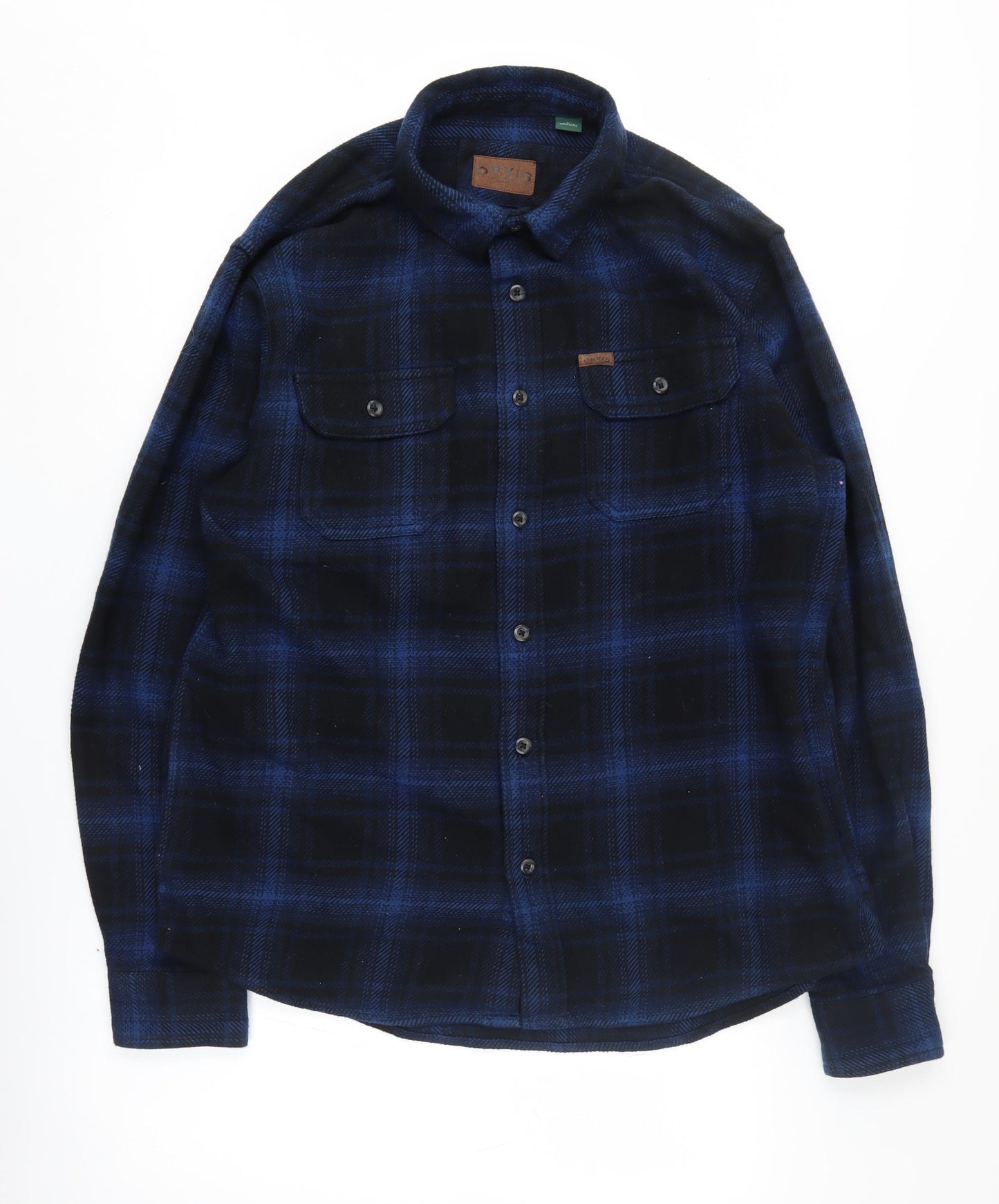 Orvis Men's Blue Plaid Button-Up Shirt, Size L