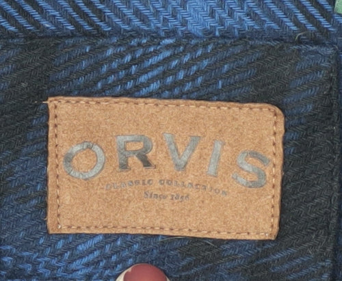 Orvis Men's Blue Plaid Button-Up Shirt, Size L