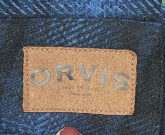 Orvis Men's Blue Plaid Button-Up Shirt, Size L