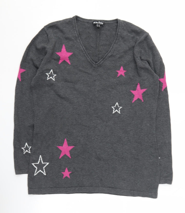 Marble Women's Grey V-Neck Star Pullover Jumper Size 12