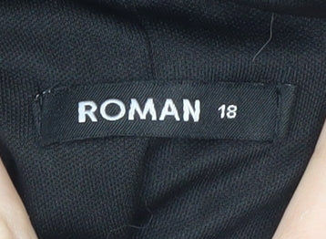 Roman Women's Black Sheath Dress, Size 18, Knee-Length