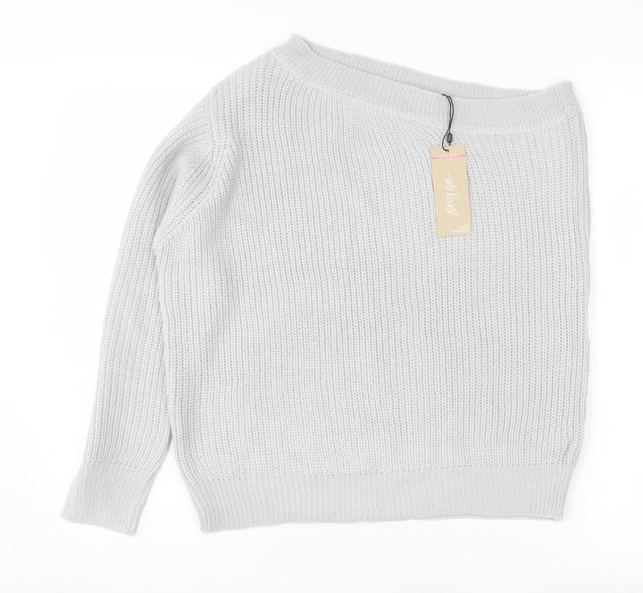 Nasty Gal Women's Ivory Chunky Knit Boat Neck Jumper Size S