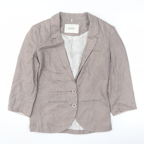 Malvin Women's Brown Linen Blazer Size 12 Single-Breasted