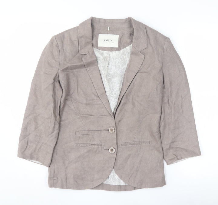 Malvin Women's Brown Linen Blazer Size 12 Single-Breasted