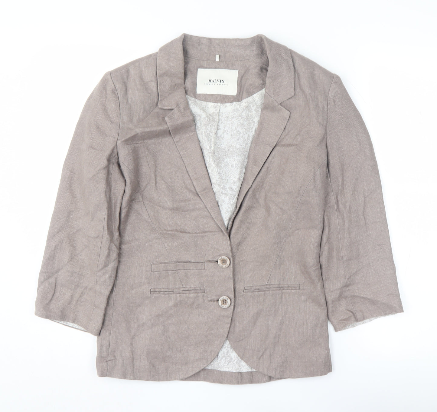 Malvin Women's Brown Linen Blazer Size 12 Single-Breasted