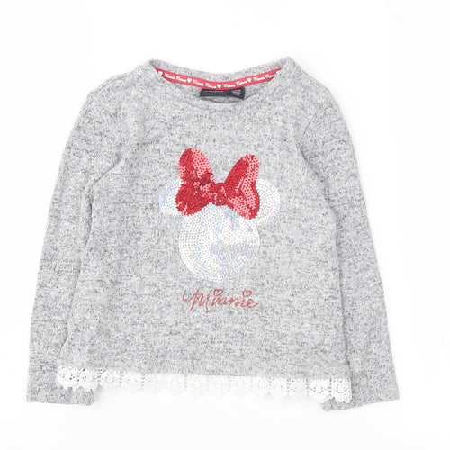 Disney Girls Grey Minnie Mouse Sequin T-Shirt 4-5 Years