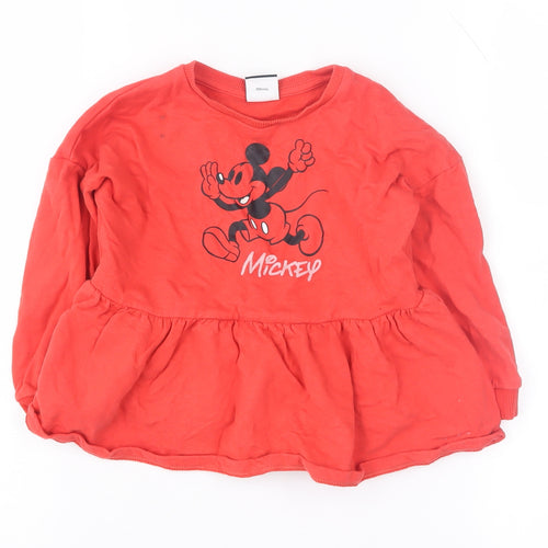 Disney Girls Red Mickey Long Sleeve T-Shirt, Size 2 Years