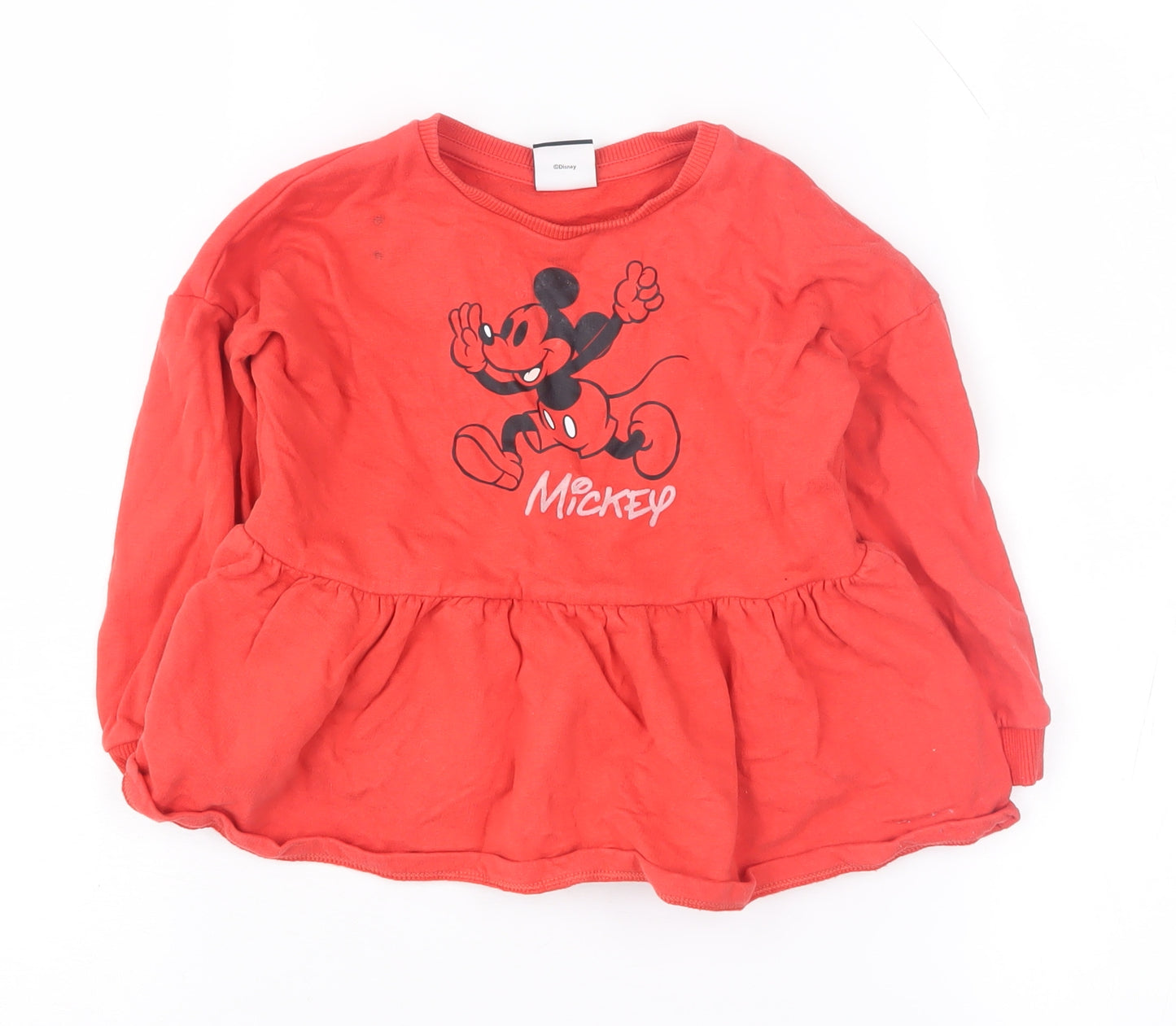 Disney Girls Red Mickey Long Sleeve T-Shirt, Size 2 Years