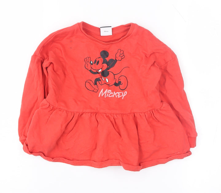 Disney Girls Red Mickey Long Sleeve T-Shirt, Size 2 Years