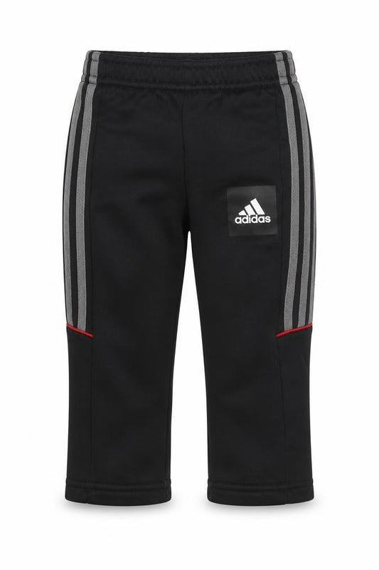 Front view of Adidas unisex black track pants 12-18m for activewear