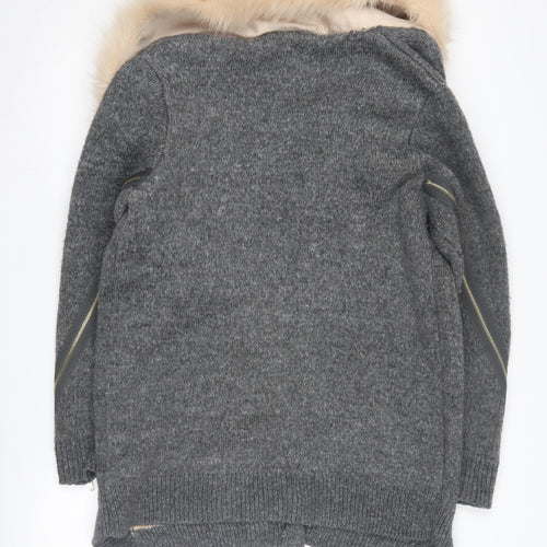River Island Women's Grey Faux Fur Trim Coatigan Size 10
