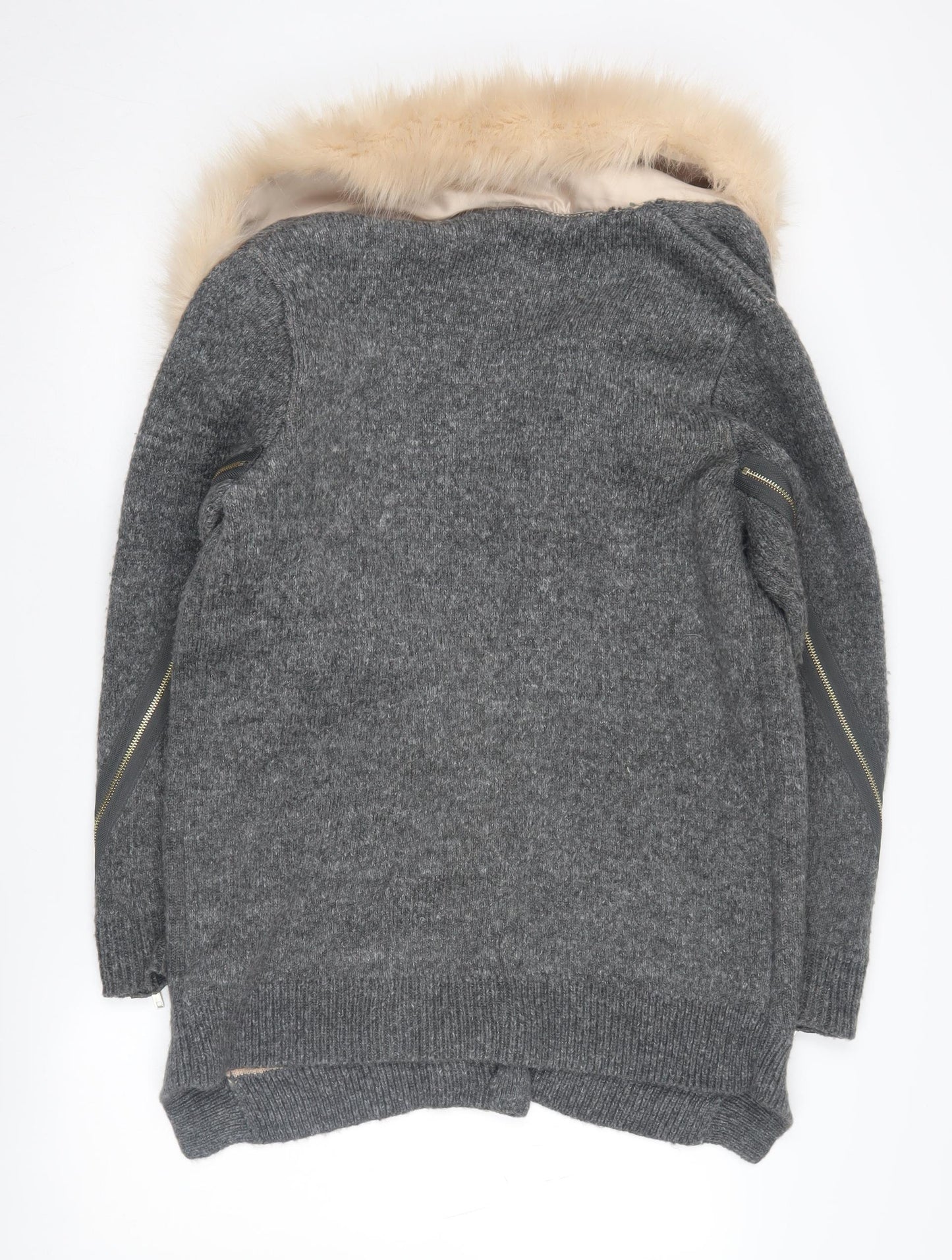 River Island Women's Grey Faux Fur Trim Coatigan Size 10
