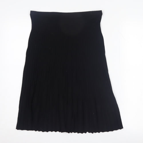 Pure Collection Women's Black Silk Cashmere Pleated Skirt L