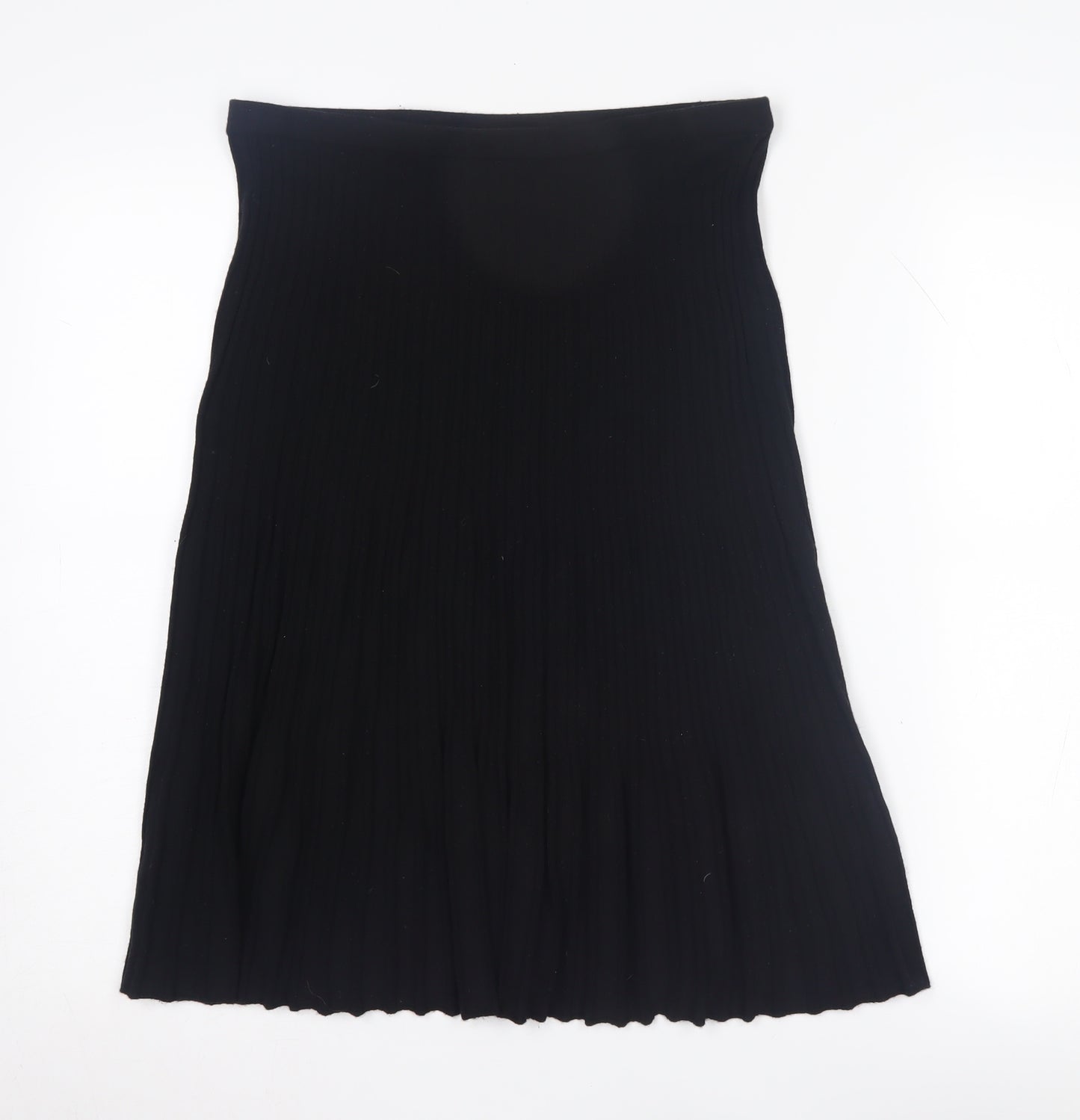 Pure Collection Women's Black Silk Cashmere Pleated Skirt L