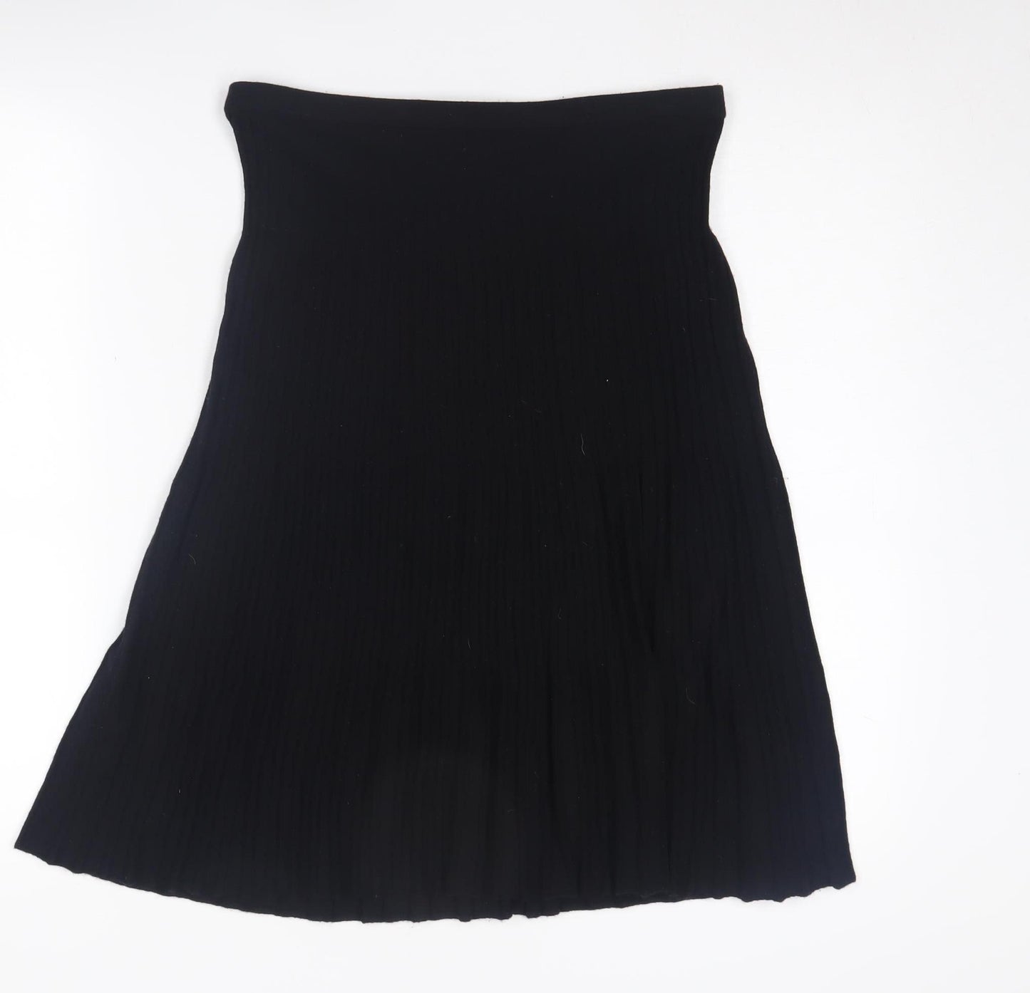 Pure Collection Women's Black Silk Cashmere Pleated Skirt L