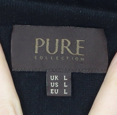 Pure Collection Women's Black Silk Cashmere Pleated Skirt L