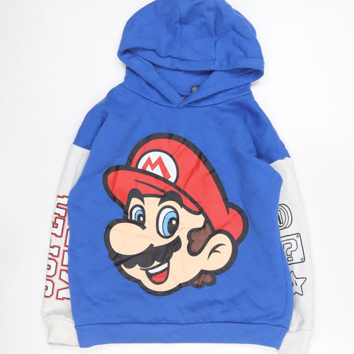 Super Mario Boys Blue Pullover Hoodie 7-8 Years Graphic Print
