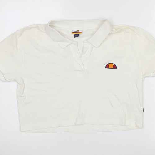 Ellesse Women's White Cropped Polo Shirt Size 10
