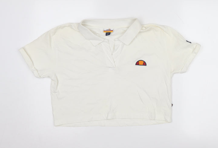Ellesse Women's White Cropped Polo Shirt Size 10