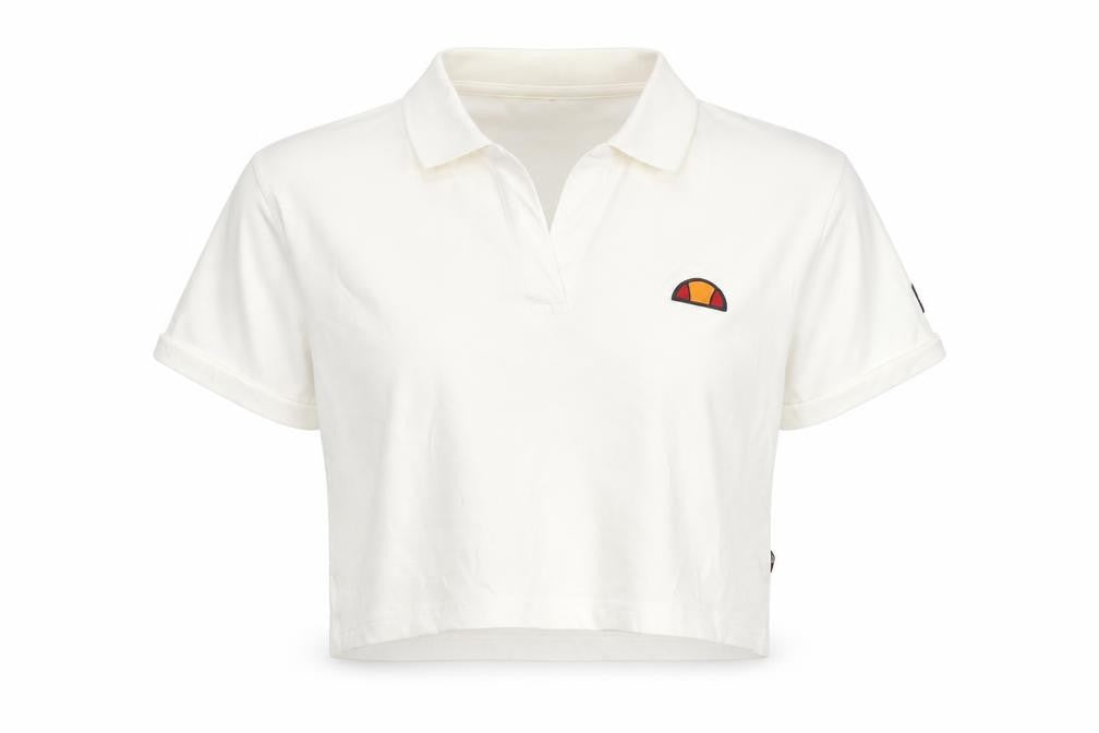 Front view of Ellesse Women's White Cropped Polo Shirt, size 10