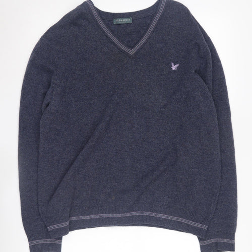 Lyle & Scott Men's Blue Wool V-Neck Jumper L