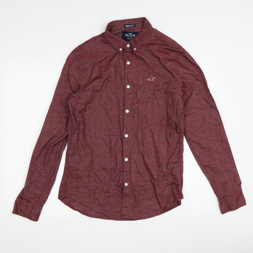 Hollister Men's Slim Fit Red Button-Up Shirt S