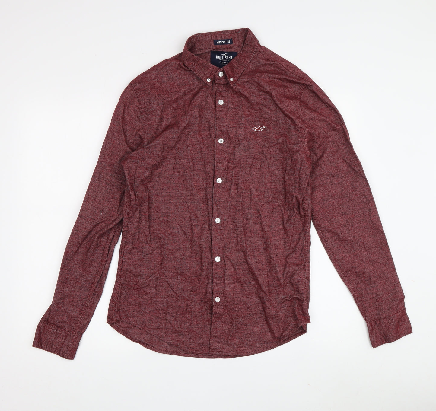 Hollister Men's Slim Fit Red Button-Up Shirt S
