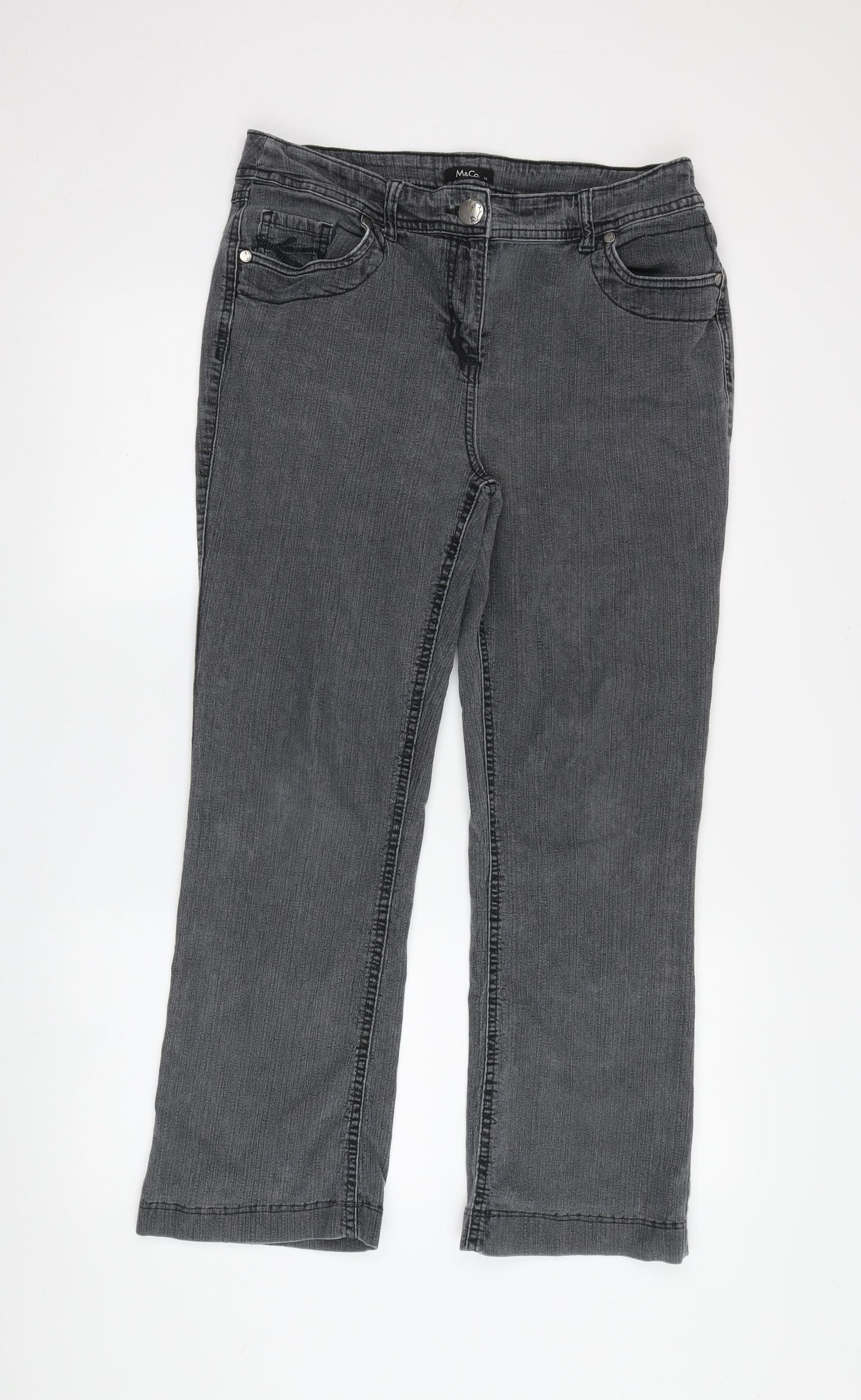 M&Co. Women's Grey Jeans Size 14 Embroidered Dark Wash