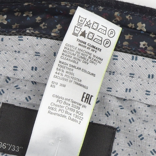 Marks and Spencer Men's Black Check Trousers Size 36
