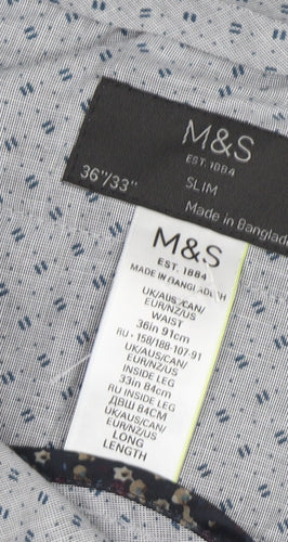 Marks and Spencer Men's Black Check Trousers Size 36