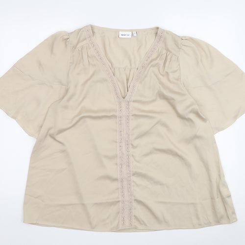 Next Women's Beige Tunic Blouse UK 16 Relaxed Crochet