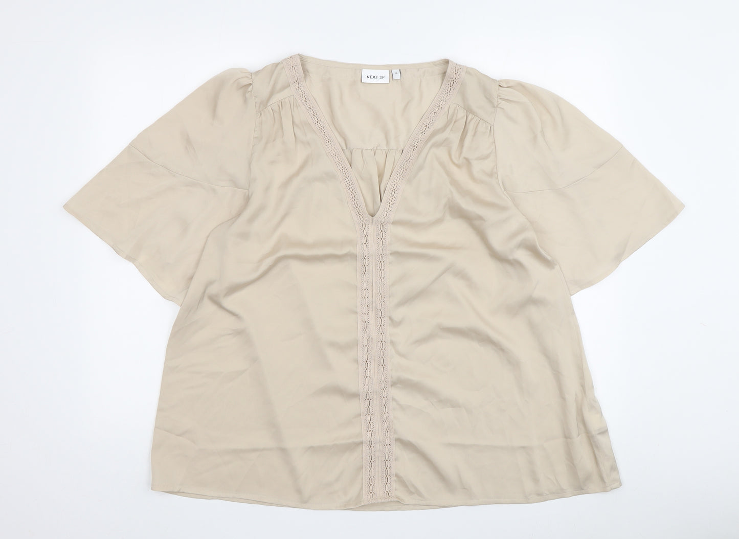 Next Women's Beige Tunic Blouse UK 16 Relaxed Crochet