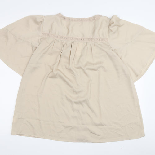 Next Women's Beige Tunic Blouse UK 16 Relaxed Crochet